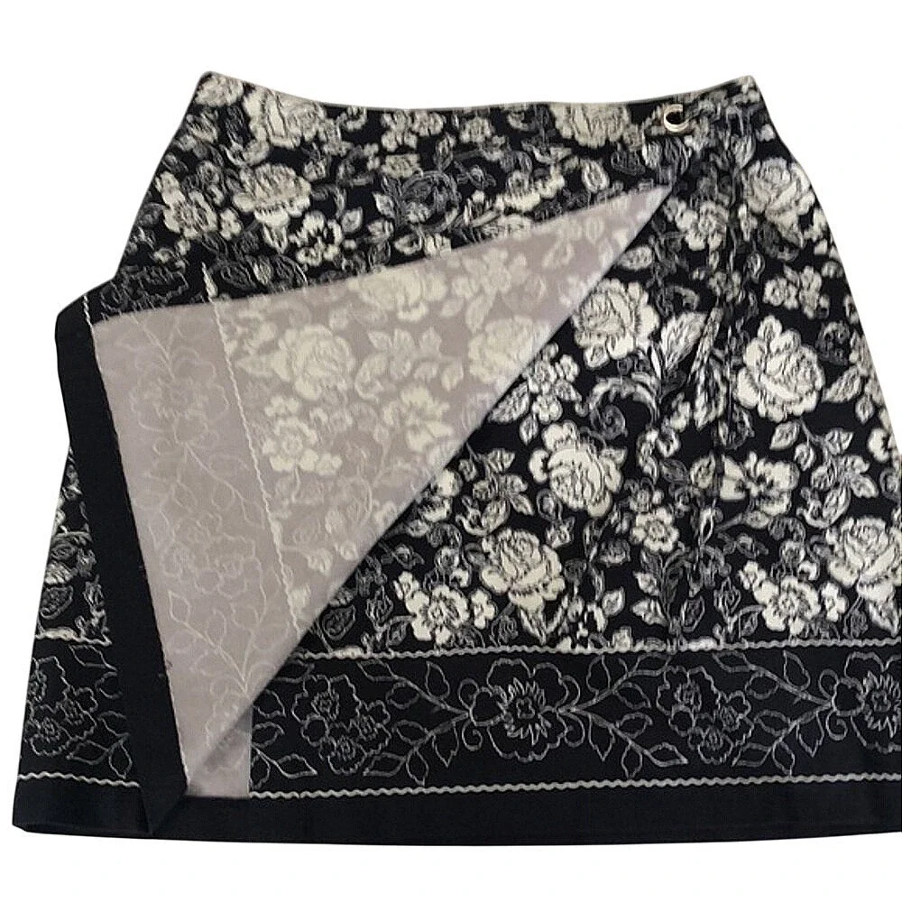 Casual Corner Annex Floral Wrap Skirt Black‎ White Womens 10